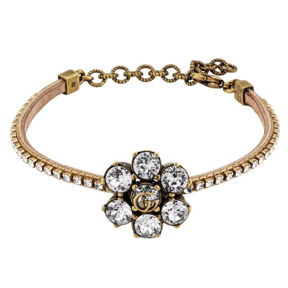 Authentic GUCCI Gold Double G Crystal Rhinestone Bracelet NEW - Picture 1 of 16